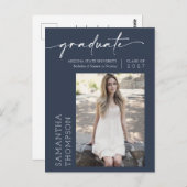 Navy Blue-minimalistisch script dat ze heeft gemaa Briefkaart (Voorkant / Achterkant)