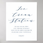 Navy Blue-minimalistisch Script Weduwijverijbalk Poster (Voorkant)