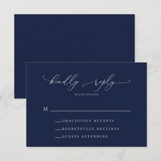 Navy Blue Minimalistische bruiloft RSVP Kaart (Voorkant / Achterkant)