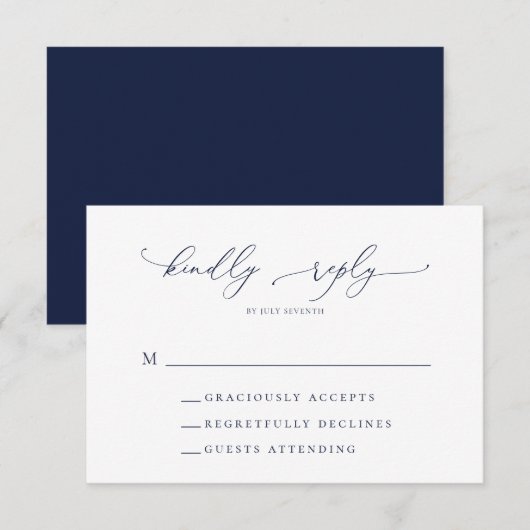 Navy Blue Minimalistische bruiloft RSVP Kaart (Voorkant / Achterkant)
