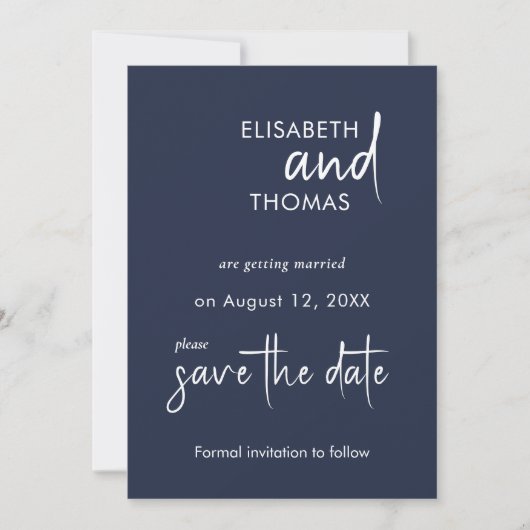 Navy Blue minimalistische elegante save the date k (Voorkant)