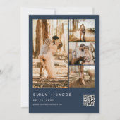 Navy Blue Minimalistische Foto QR code bruiloft Kaart (Voorkant)