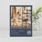 Navy Blue Minimalistische Foto QR code bruiloft Kaart (Staand voorkant)