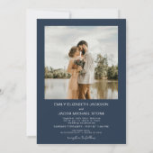 Navy Blue Minimalistische Foto QR code bruiloft Kaart (Achterkant)