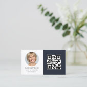 Navy Blue Minimalistische Foto QR Code Sociale Med Visitekaartje (Staand voorkant)