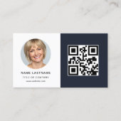 Navy Blue Minimalistische Foto QR Code Sociale Med Visitekaartje (Voorkant)