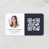 Navy Blue Minimalistische Foto QR Code Sociale Med Visitekaartje (Voorkant)