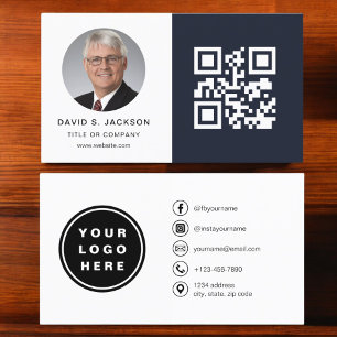 Navy Blue Minimalistische Foto QR Code Sociale Med Visitekaartje