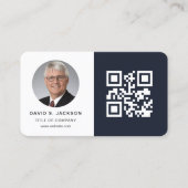 Navy Blue Minimalistische Foto QR Code Sociale Med Visitekaartje (Voorkant)