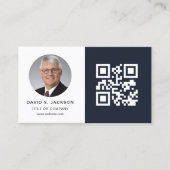 Navy Blue Minimalistische Foto QR Code Sociale Med Visitekaartje (Voorkant)