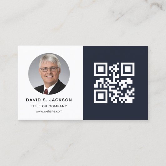 Navy Blue Minimalistische Foto QR Code Sociale Med Visitekaartje (Voorkant)