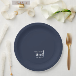 Navy Blue minimalistische gepersonaliseerde bruilo Papieren Bordje