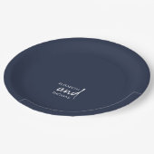 Navy Blue minimalistische gepersonaliseerde bruilo Papieren Bordje (Gekanteld)