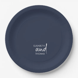 Navy Blue minimalistische gepersonaliseerde bruilo Papieren Bordje