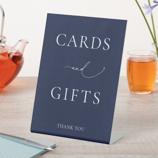 Navy Blue-minimalistische Kaarten en geschenken Reclamebord Met Voetstuk (Insitu)
