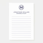 Navy Blue-minimalistische monogram, geblindeerd na Post-it® Notes (Voorkant)