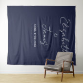 Navy Blue Minimalistische Wedding Foto Achtergrond Wandkleed (In Situ (horizontaal))