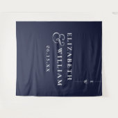 Navy Blue Minimalistische Wedding Foto Achtergrond Wandkleed (Voorkant (horizontaal))