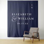 Navy Blue Minimalistische Wedding Foto Achtergrond Wandkleed (In situ)