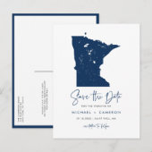 Navy Blue Minnesota Kaart QR Code Bewaar de datum (Voorkant / Achterkant)