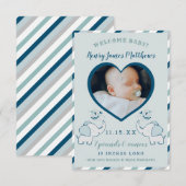 Navy Blue & Mint Elephant Baby Boy Foto geboorte Aankondiging (Voorkant / Achterkant)