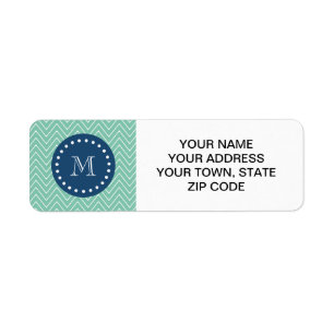 Navy Blue, Mint Green Chevron Pattern Uw Monog Etiket
