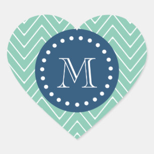 Navy Blue, Mint Green Chevron Pattern   Uw Monog Hart Sticker