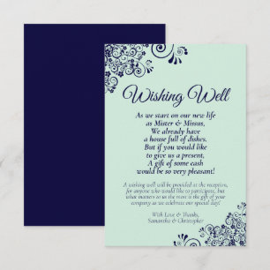 Navy Blue & Mint Green Wedding Wishing Well Poem Informatiekaartje