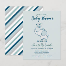 Navy Blue & Mint Schattigee olifant thema Baby sho Kaart