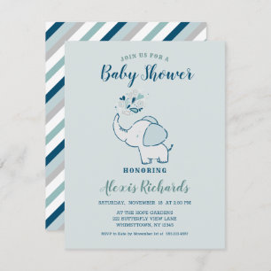 Navy Blue & Mint Schattigee olifant thema Baby sho Kaart