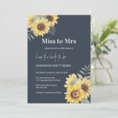 Navy Blue Miss tegen Mrs Sunflower Vrijgezellenfee Kaart (Staand voorkant)