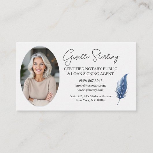 Navy Blue Mobile Notary QR Code Modern Photo Visitekaartje (Voorkant)