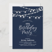 Navy Blue Modern 40th Adult Birthday Party Kaart (Voorkant)