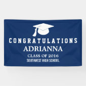 Navy Blue Modern Afstuderen Pet gefeliciteerd Spandoek (Horizontaal)