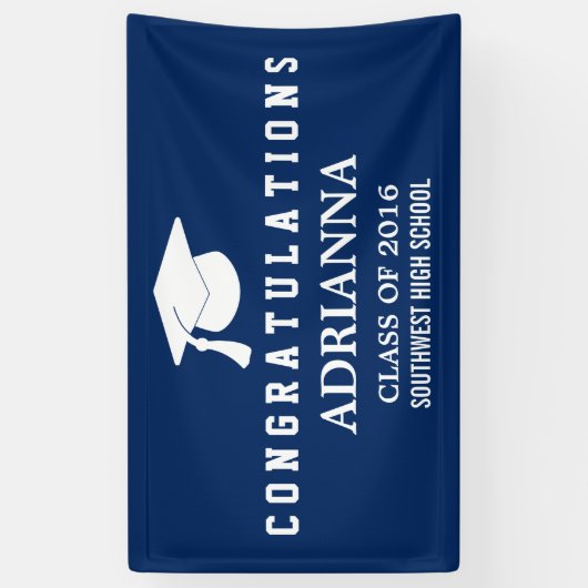 Navy Blue Modern Afstuderen Pet gefeliciteerd Spandoek (Verticaal)