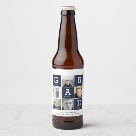 Navy blue modern afstuderen voor fotocollage bier etiket (Voorkant)