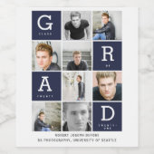 Navy blue modern afstuderen voor fotocollage wijn etiket (Enkel label)