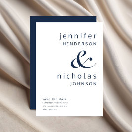 Navy Blue Modern Ampersand Typography Wedding Save The Date