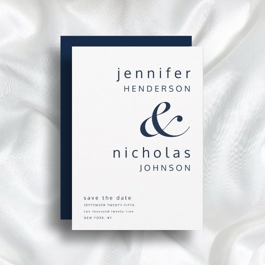 Navy Blue Modern Ampersand Typography Wedding Save The Date