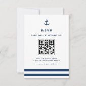 Navy Blue Modern Anchor Nautical QR Code RSVP Kaartje (Voorkant)