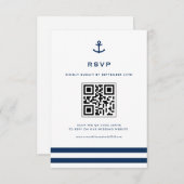 Navy Blue Modern Anchor Nautical QR Code RSVP Kaartje (Voorkant / Achterkant)