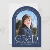 Navy Blue Modern Arch 2 Foto Afstudeerder Aankondi Kaart (Voorkant)