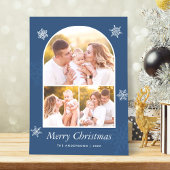 Navy Blue Modern Arch Photo Lijst Merry Kerstmis Feestdagenkaart