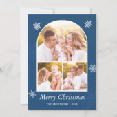 Navy Blue Modern Arch Photo Lijst Merry Kerstmis Feestdagenkaart (Voorkant)