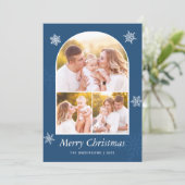 Navy Blue Modern Arch Photo Lijst Merry Kerstmis Feestdagenkaart (Staand voorkant)