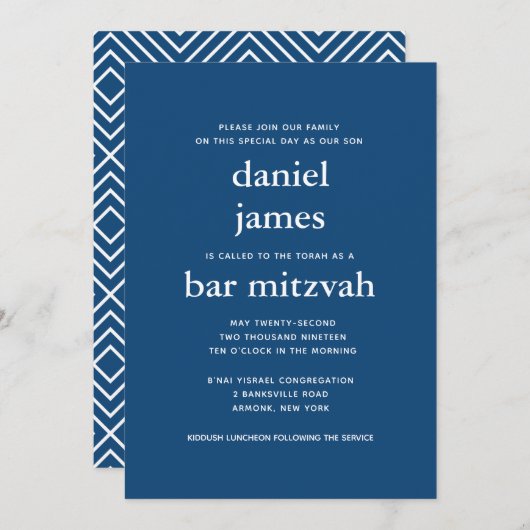Navy Blue Modern Bar Mitzvah II Kaart (Voorkant / Achterkant)