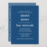 Navy Blue Modern Bar Mitzvah II Kaart<br><div class="desc">Deze moderne uitnodiging is voorzien van vetgedrukt wit op de voorkant en een modern patroon op de achterkant. Gebruik de vorm van de sjabloon om uw douanetekst toe te voegen. De functie Aanpassen kan worden gebruikt om het lettertype,  de lay-out en de kleuren te wijzigen.</div>