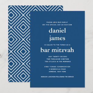 Navy Blue Modern Bar Mitzvah II Kaart