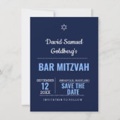 Navy Blue Modern Bar Mitzvah Save the Date Kaart (Voorkant)