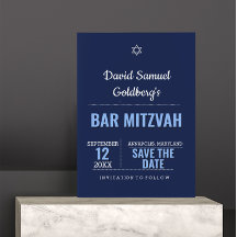 Navy Blue Modern Bar Mitzvah Save the Date Kaart